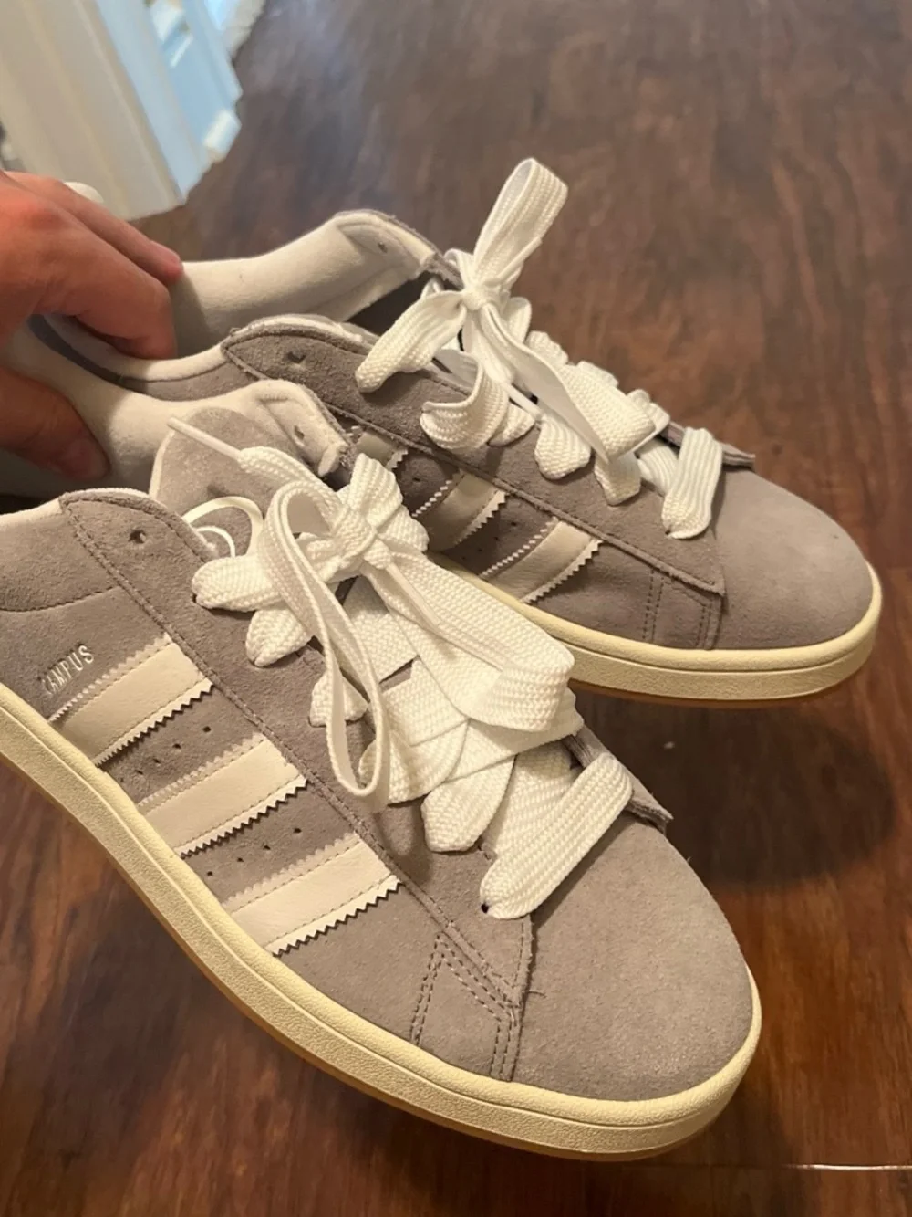 adidas Campus Suede Sneakers in Light Gray and White with Cream Sole